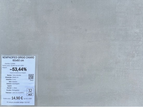 NEWPACIFICO GRIGIO CHIARO 60x60 (32 m2)