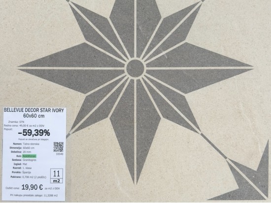 BELLEVUE DECOR STAR IVORY 60x60 (11 m2)