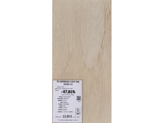 PC NORWEGIO LIGHT OAK 30x60 (52 m2)