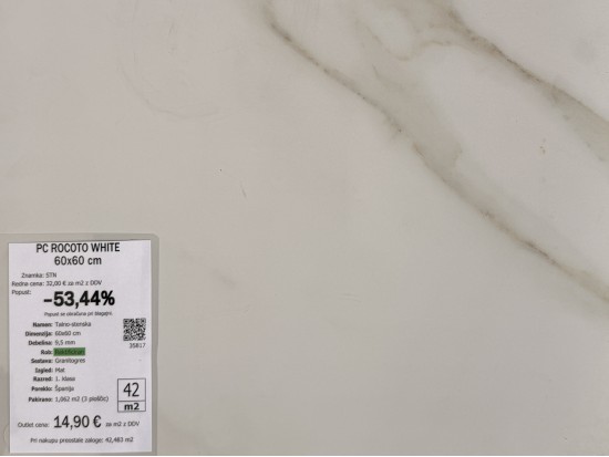 PC ROCOTO WHITE 60x60 (42 m2)