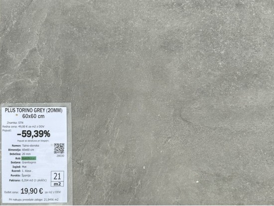 PLUS TORINO GREY (20MM) 60x60 (11 m2)