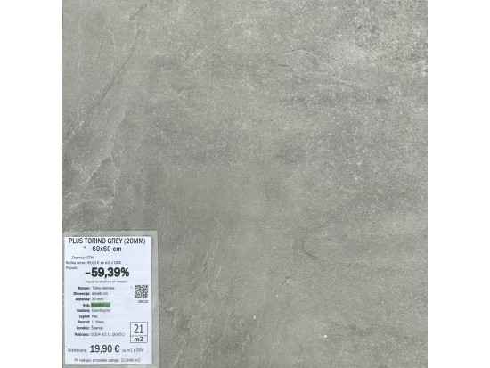PLUS TORINO GREY (20MM) 60x60 (11 m2)